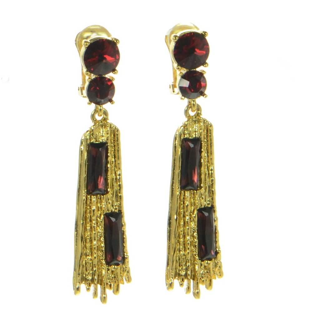 Oscar de la Renta Gold-tone Ribbed Crystal Drop Clip-on Earrings